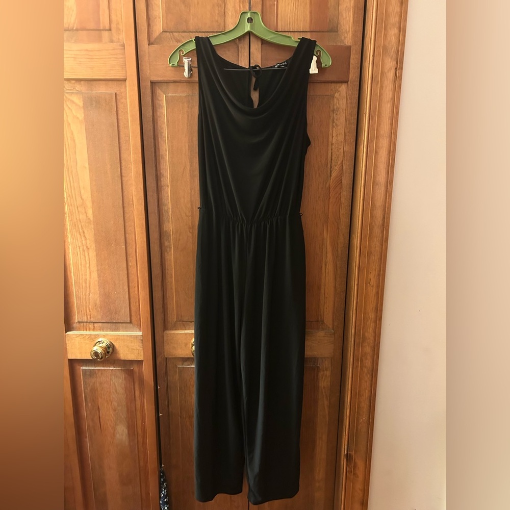 Marina Women’s Cowel Neck Classic Black Minimal Sz M Jumpsuit W/ Tie Back Detail